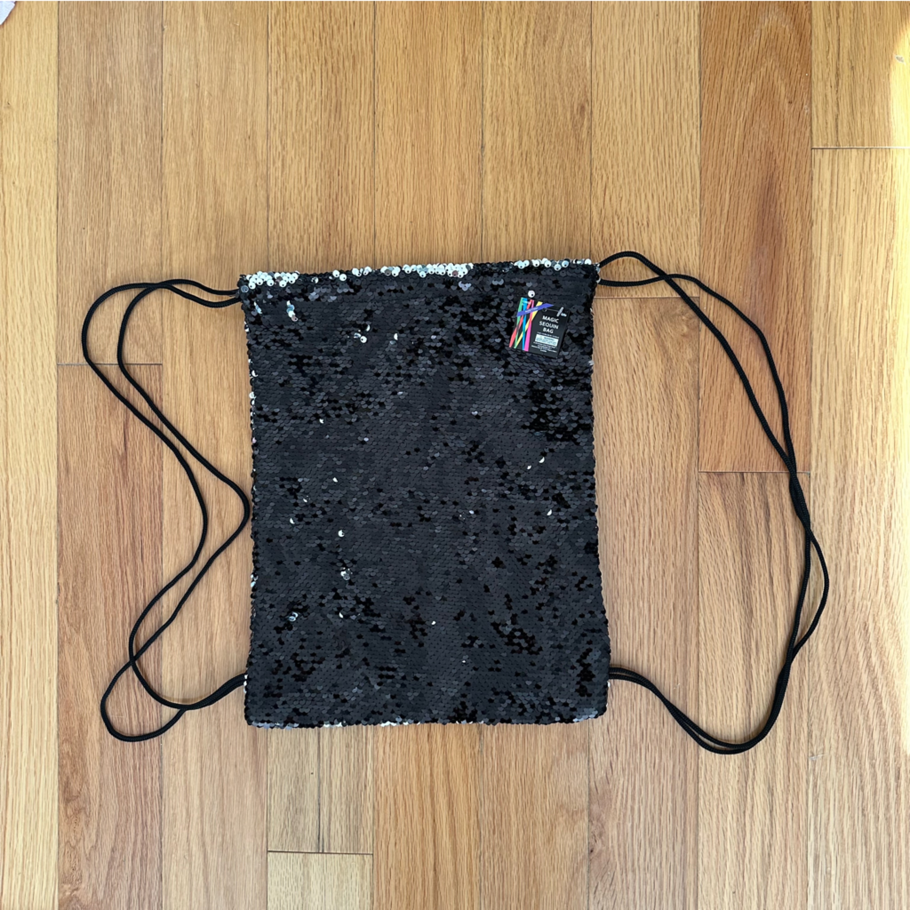 Black Sequin Drawstring Backpack